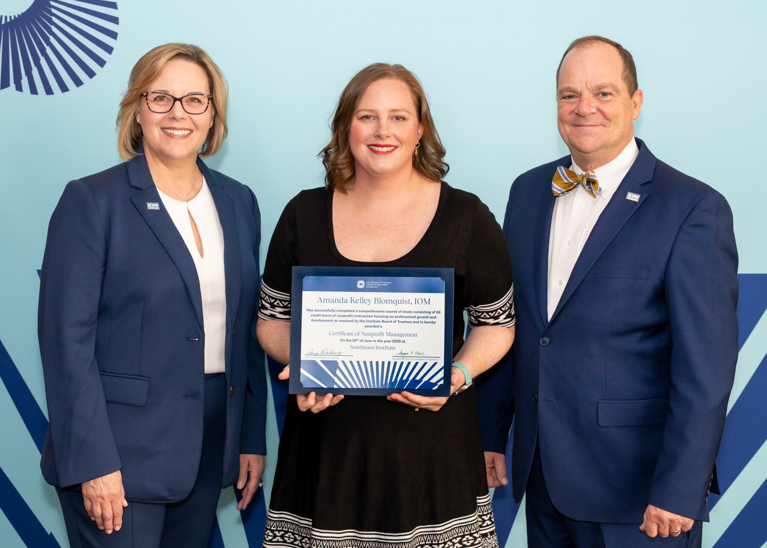 PICTURED L-R: Angie Whitcomb, IOM, President and CEO of Hospitality Minnesota and Chair of Institute’s National Board of Trustees; Amanda Blomquist, IOM, Myrtle Beach Area Chamber of Commerce; and Judd Wilson, IOM, Vice President of Tupelo Chamber of Commerce and Community Development Foundation, and Chair of Southeast Institutes Board of Regents.
